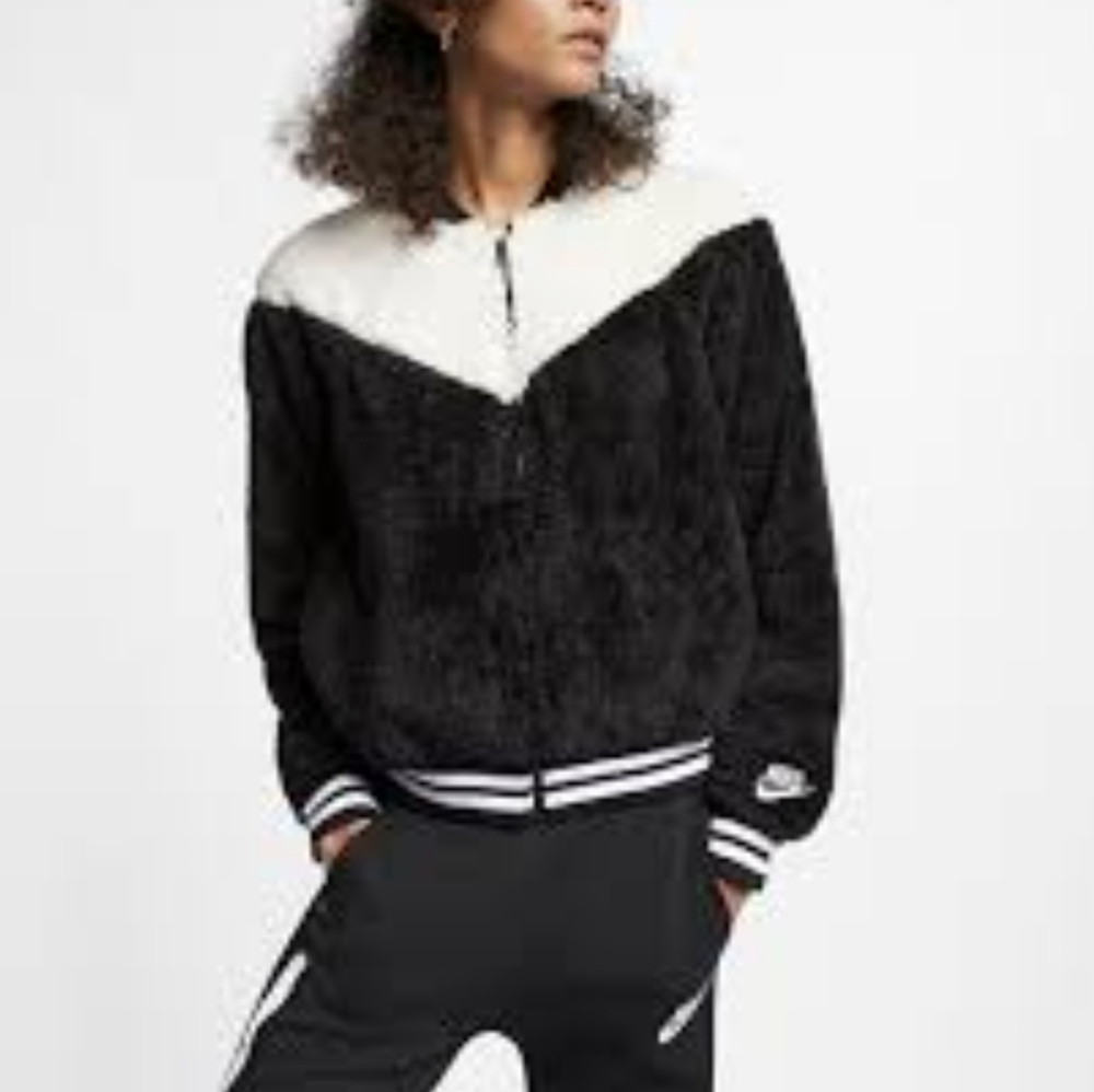Nike Black and White Bomber Jacket with Fleece Texture